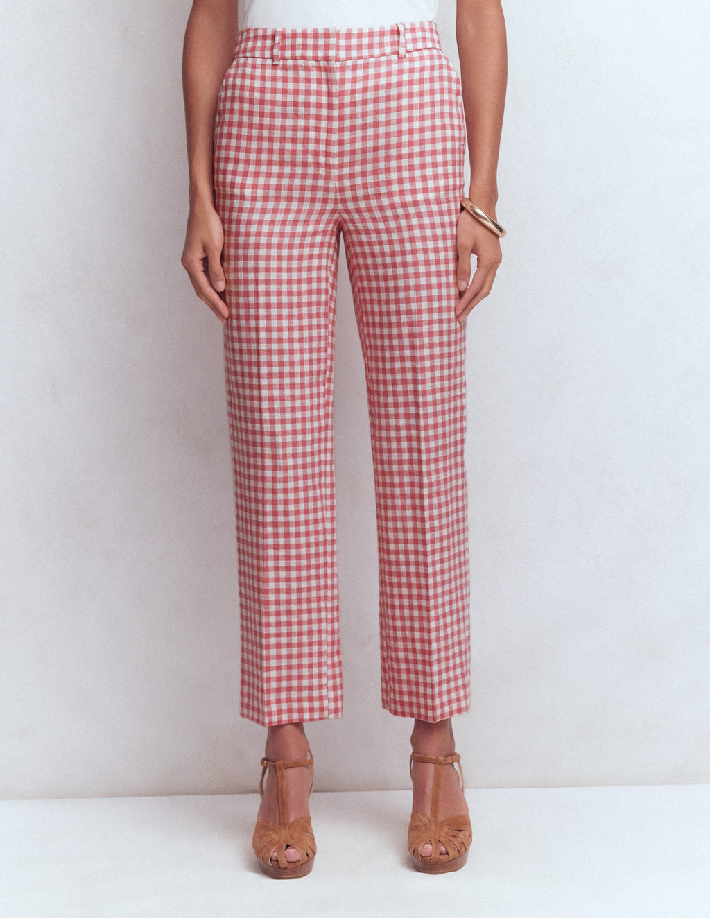Canonbury 7/8 Linen Pants-Vintage Rose Gingham
