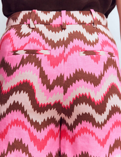 Belgravia Linen Shorts-Pink, Zig Zag Wave