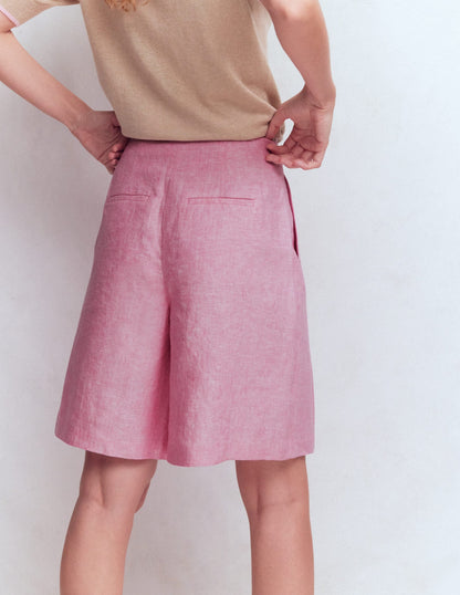 Highbury Pleated Linen Shorts-Meadowsweet Pink Chambray