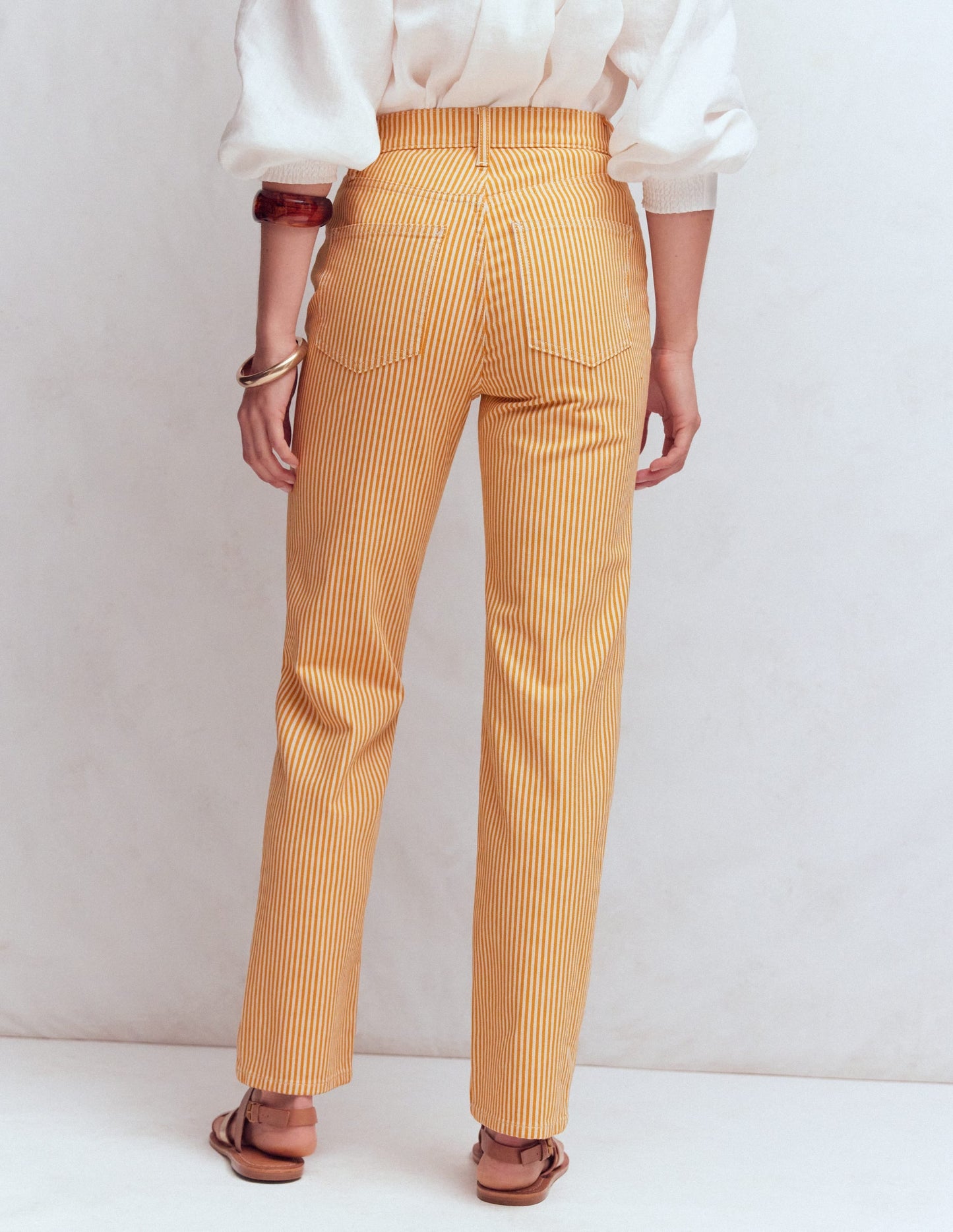 High Rise Straight Jeans-Yellow Stripe