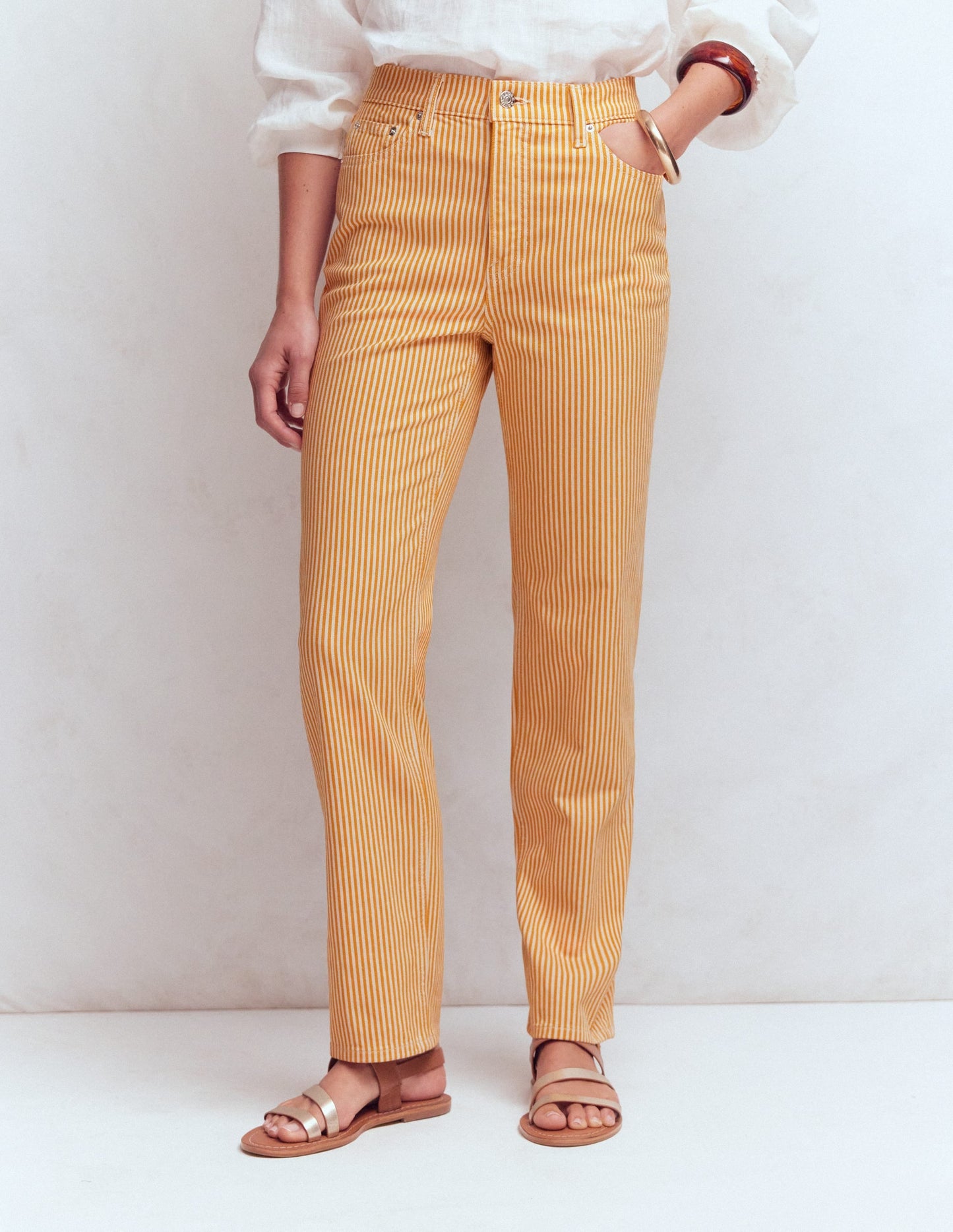 High Rise Straight Jeans-Yellow Stripe