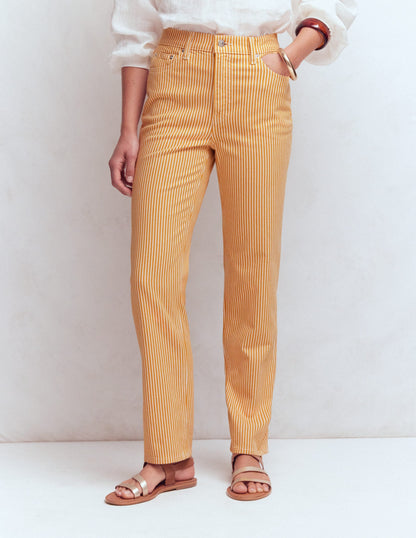 High Rise Straight Jeans-Yellow Stripe