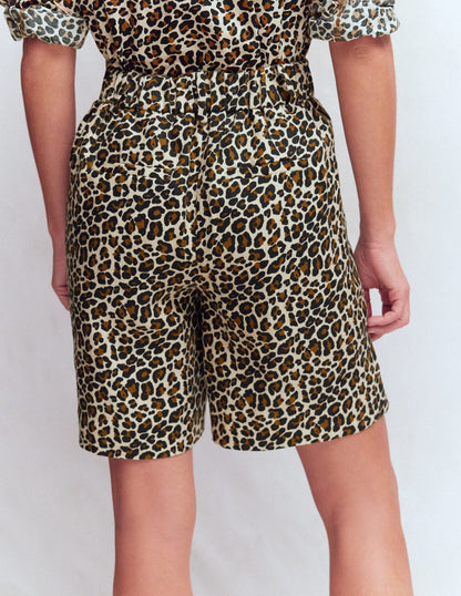 Kensington Linen Shorts-Almond Milk, Cheetah Pop
