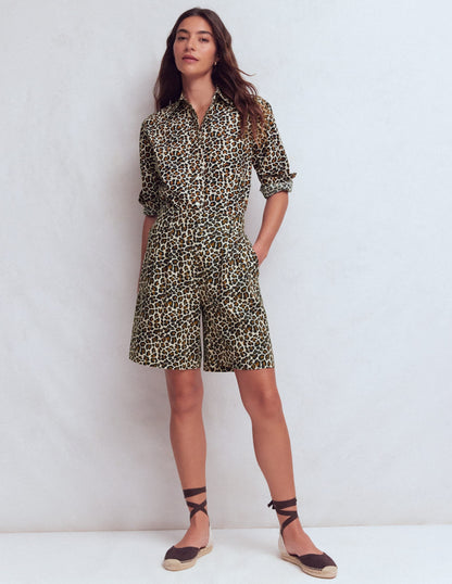 Kensington Linen Shorts-Almond Milk, Cheetah Pop