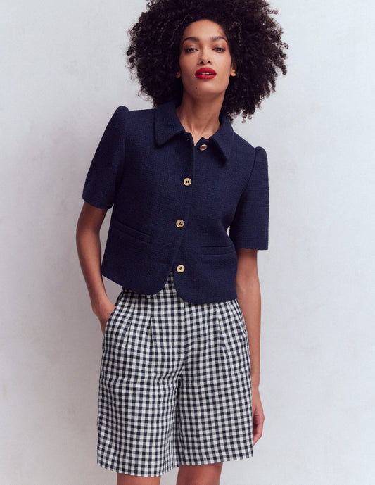 Kensington Linen Shorts-Navy Gingham