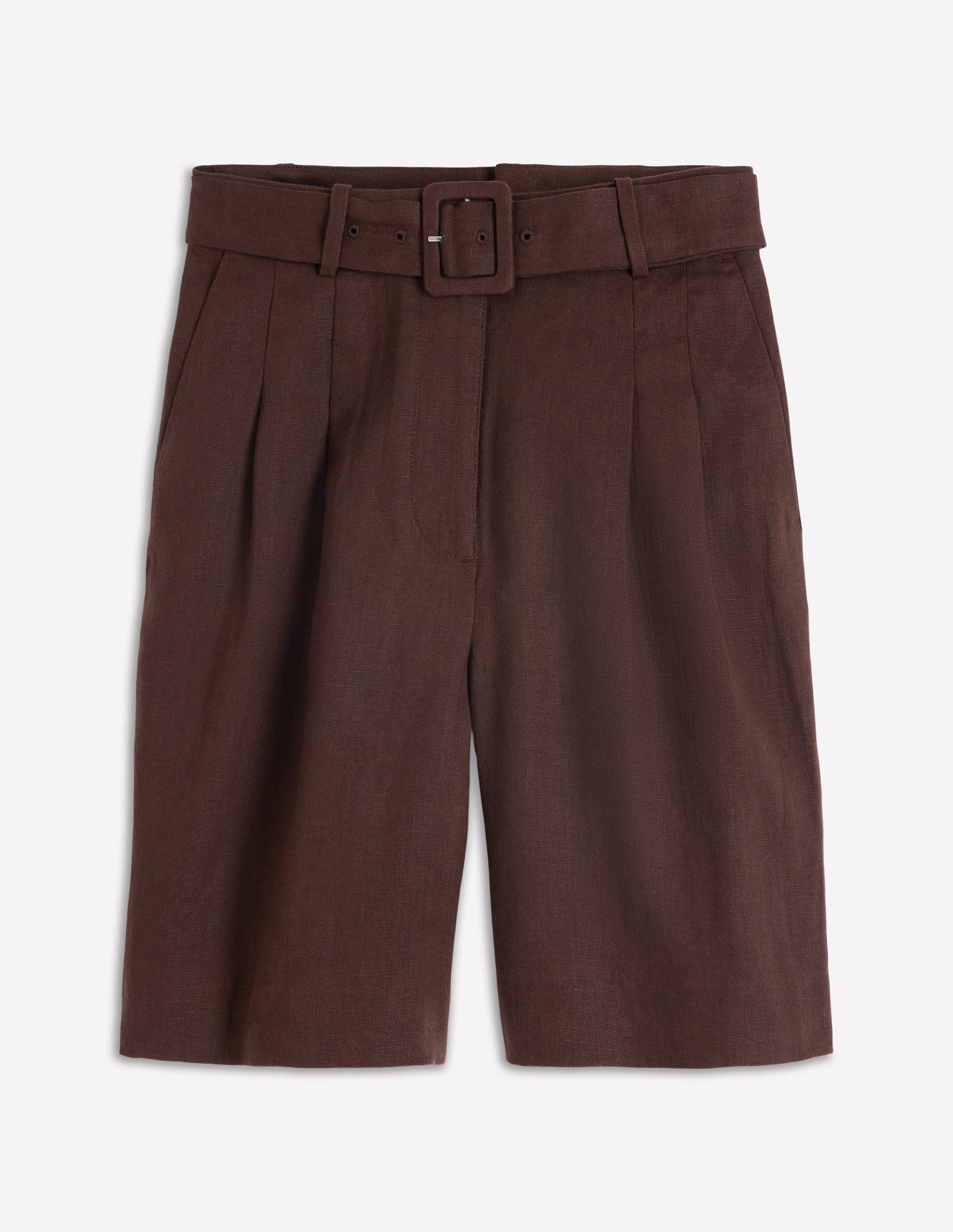Chelsea Belted Linen Shorts-Bitter Chocolate