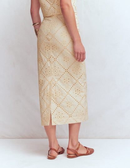 Textured Column Skirt-Ivory Broderie