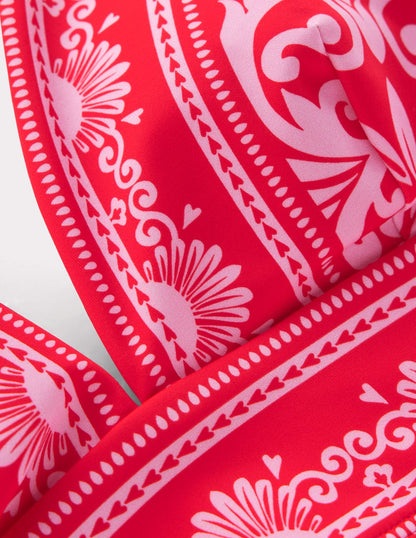 Porto V-neck Bikini Top-Red, Ornamental Garden