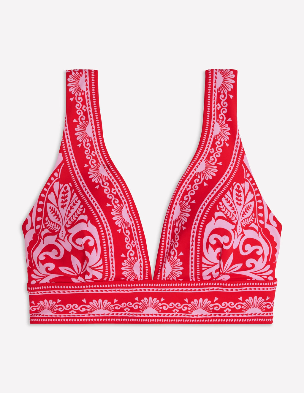 Porto V-neck Bikini Top-Red, Ornamental Garden