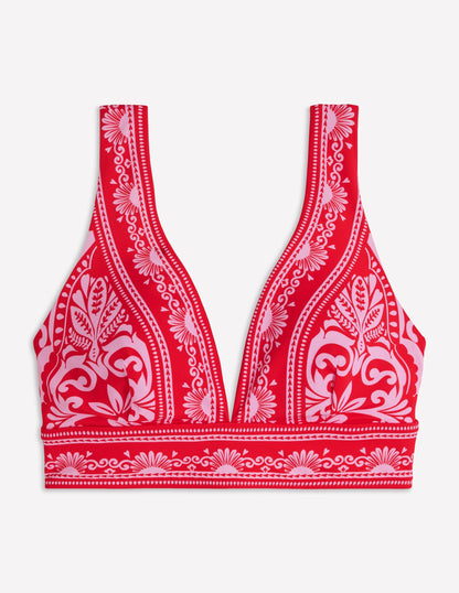 Porto V-neck Bikini Top-Red, Ornamental Garden