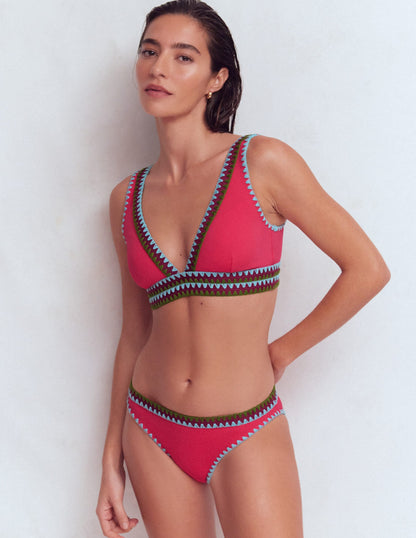Porto V-neck Bikini Top-Rosy, Embroidery