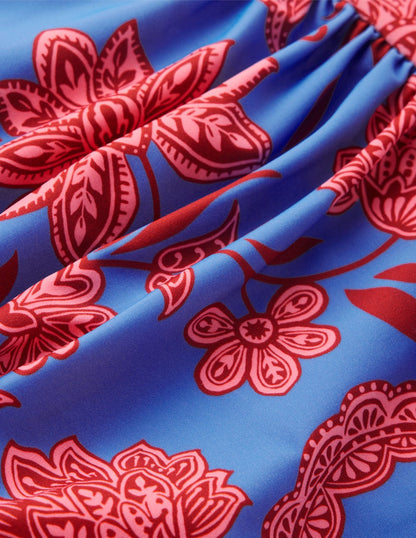 Kythira Ruched Bikini Bottoms-Blue, Elegant Blossom