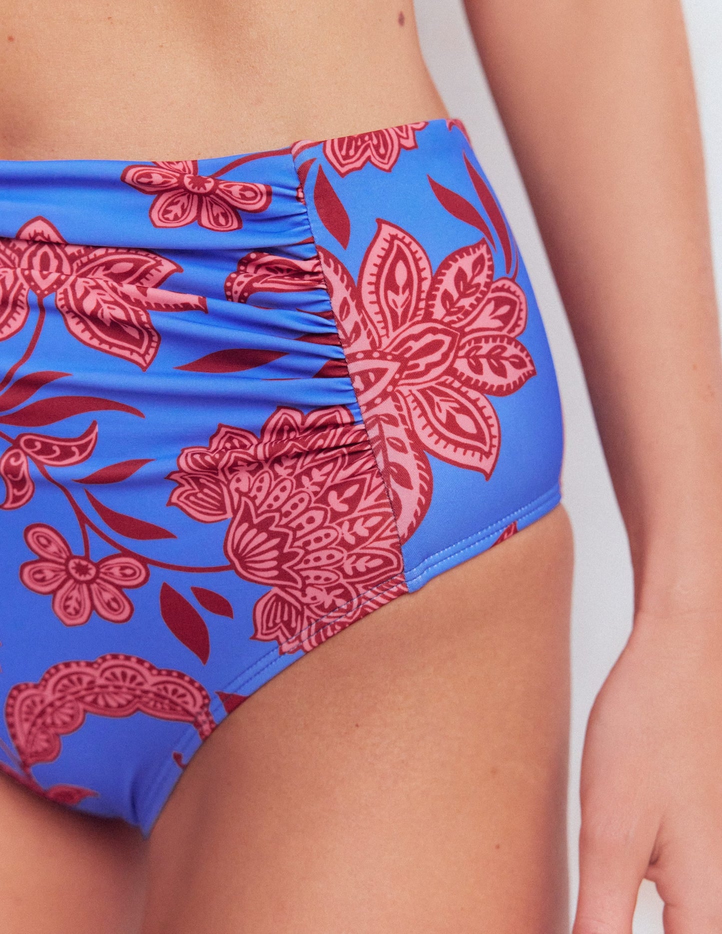 Kythira Ruched Bikini Bottoms-Blue, Elegant Blossom