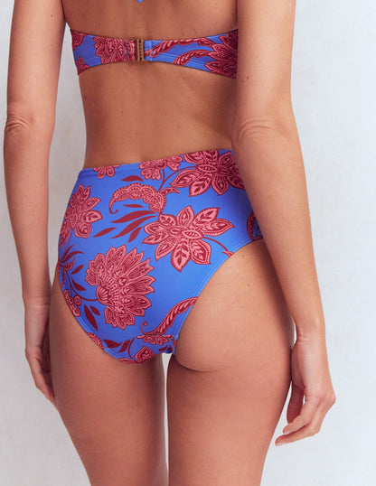 Kythira Ruched Bikini Bottoms-Blue, Elegant Blossom