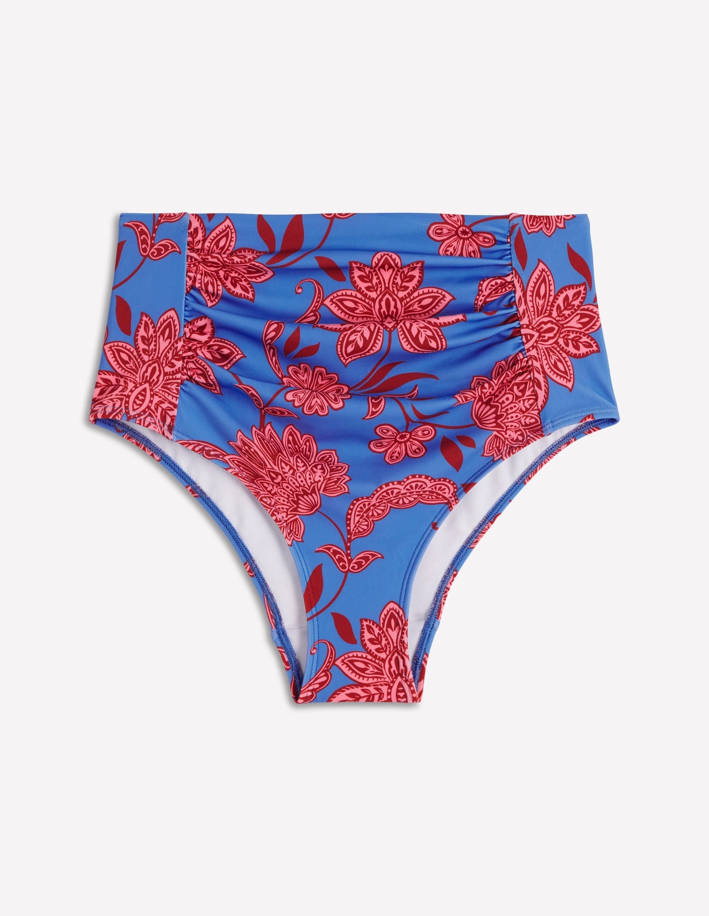 Kythira Ruched Bikini Bottoms-Blue, Elegant Blossom
