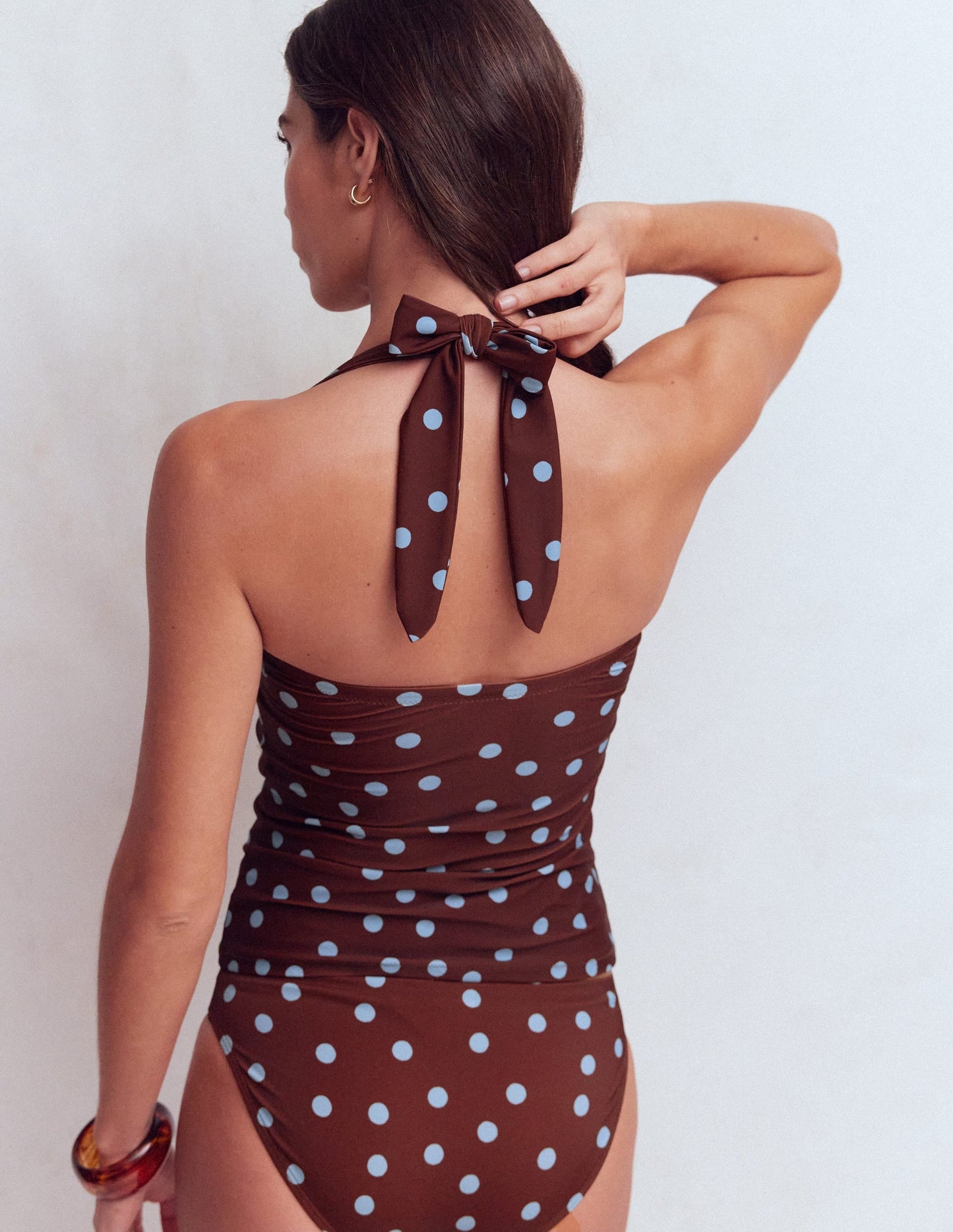 Kythira Ruched Tankini Top-Chocolate and Blue, Dot