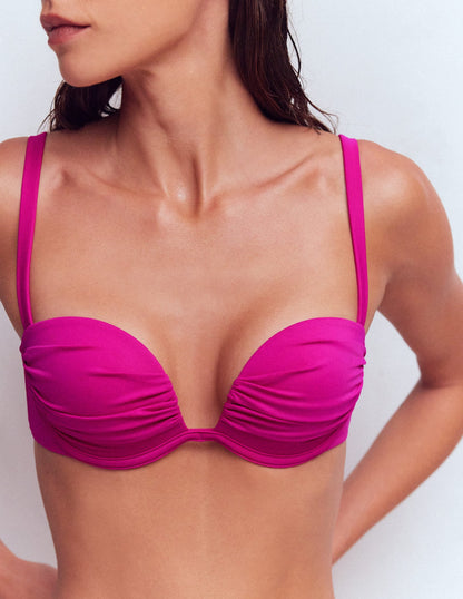 Pleated Cup Bikini Top-Bright Fuchsia
