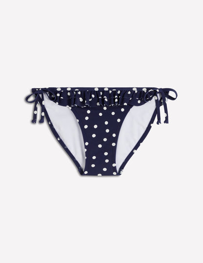 Ruffle Bikini Bottoms-French Navy, Painted Dot