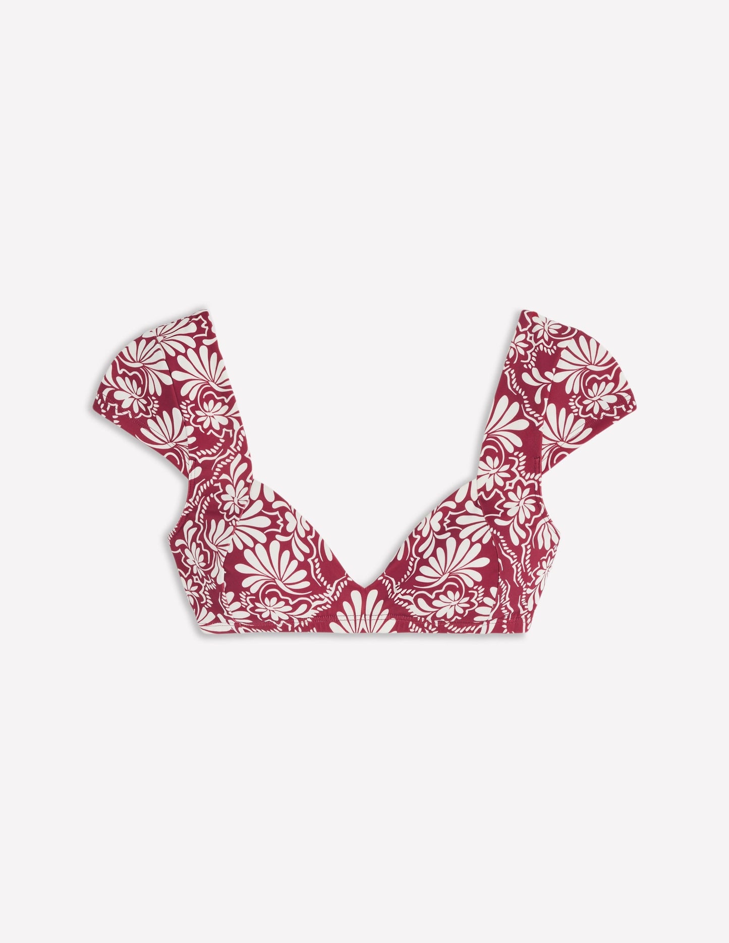 Sweetheart Sleeve Bikini Top-Maroon, Botanical Charm