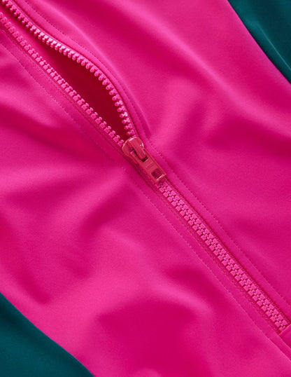 Short Sleeve Rash Guard Top-Pink, Colourblock