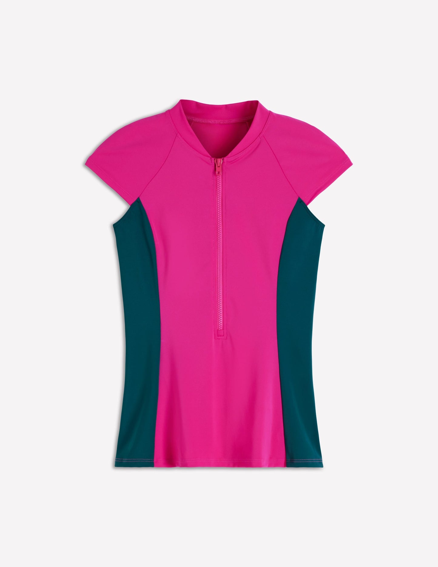 Short Sleeve Rash Guard Top-Pink, Colourblock