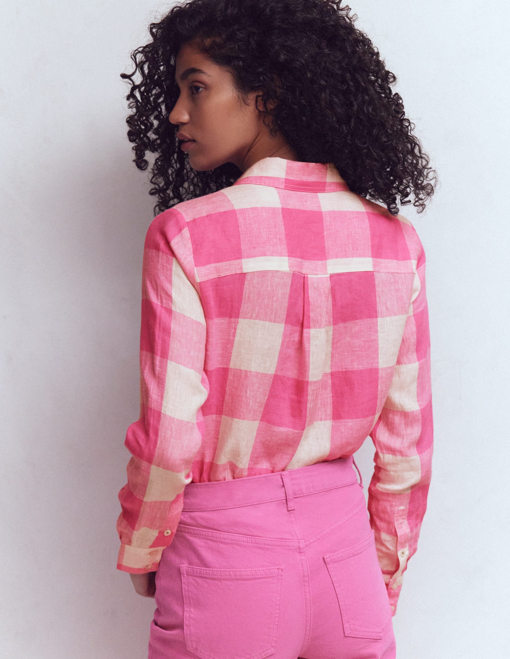 Sienna Linen Shirt-Pink Punch Gingham