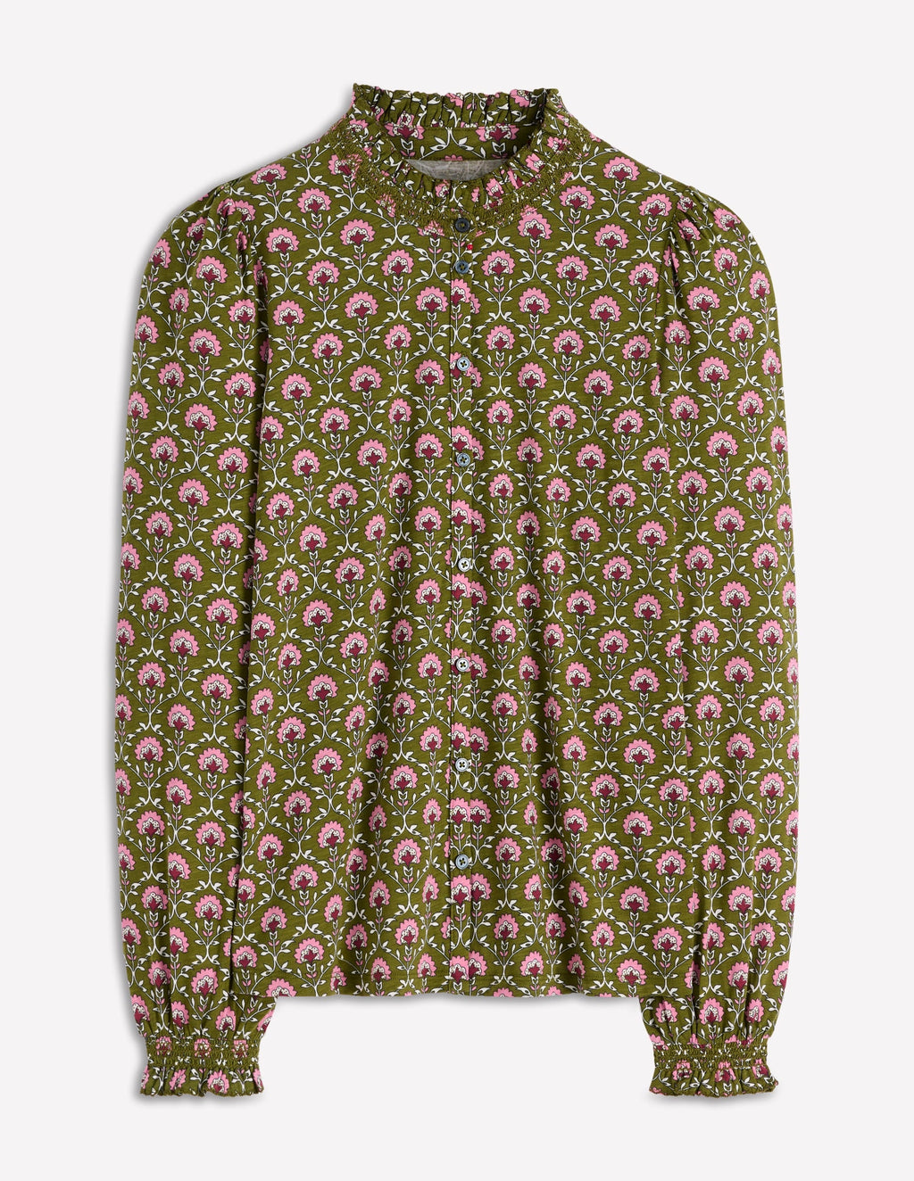 Effie Smocked Detail Shirt-Mayfly, Flower Lattice