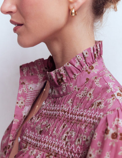 Esme Smocked Detail Frill Top-Orchid Purple, Dainty Blooms