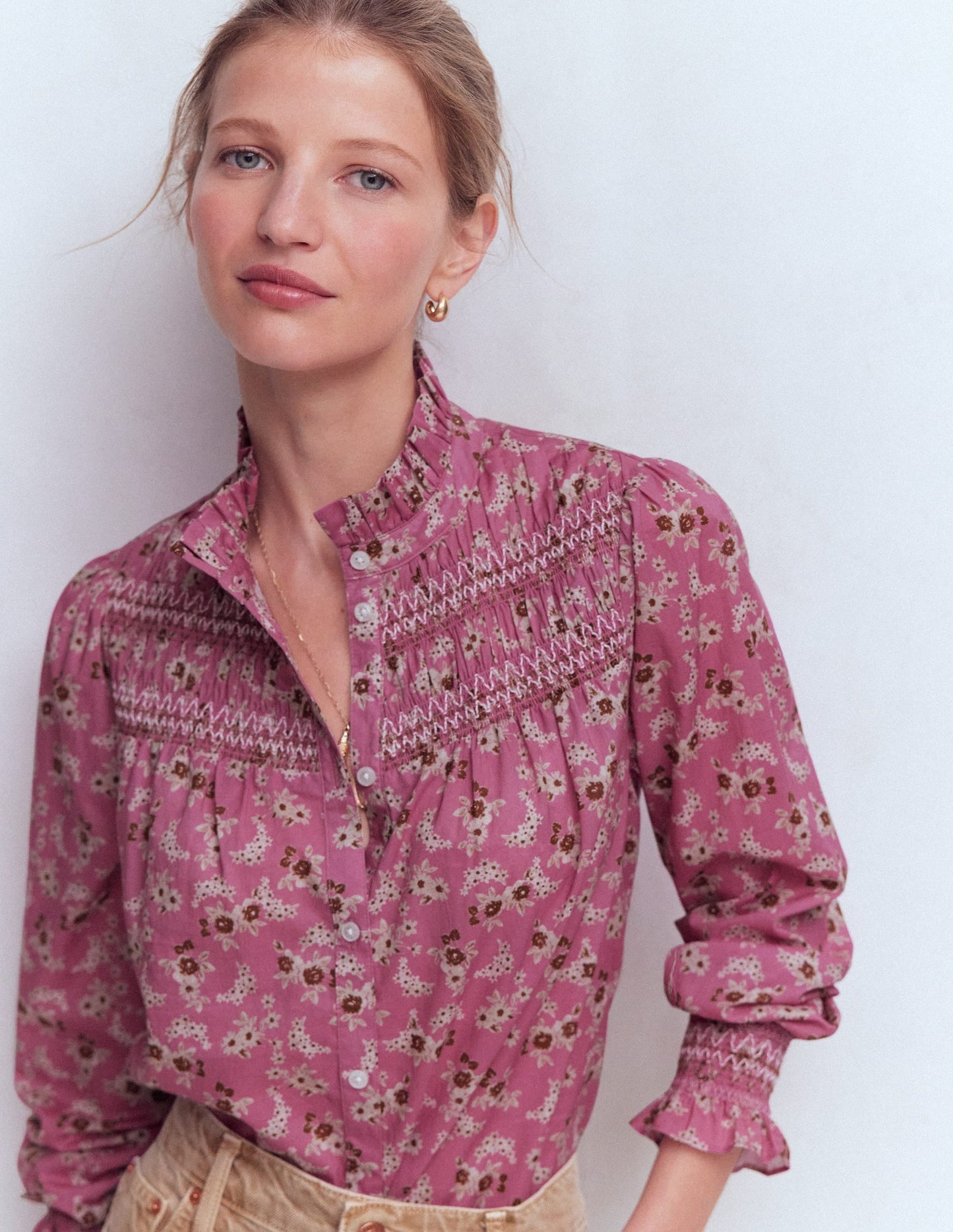 Esme Smocked Detail Frill Top-Orchid Purple, Dainty Blooms
