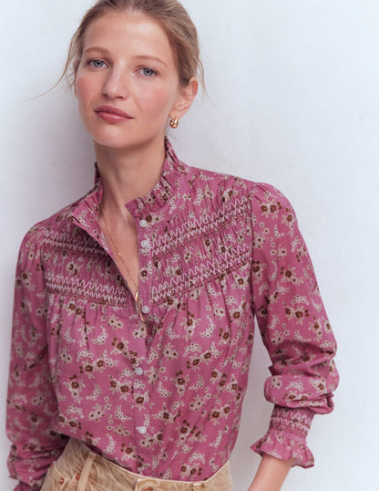 Esme Smocked Detail Frill Top-Orchid Purple, Dainty Blooms