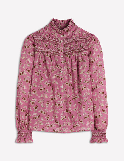 Esme Smocked Detail Frill Top-Orchid Purple, Dainty Blooms