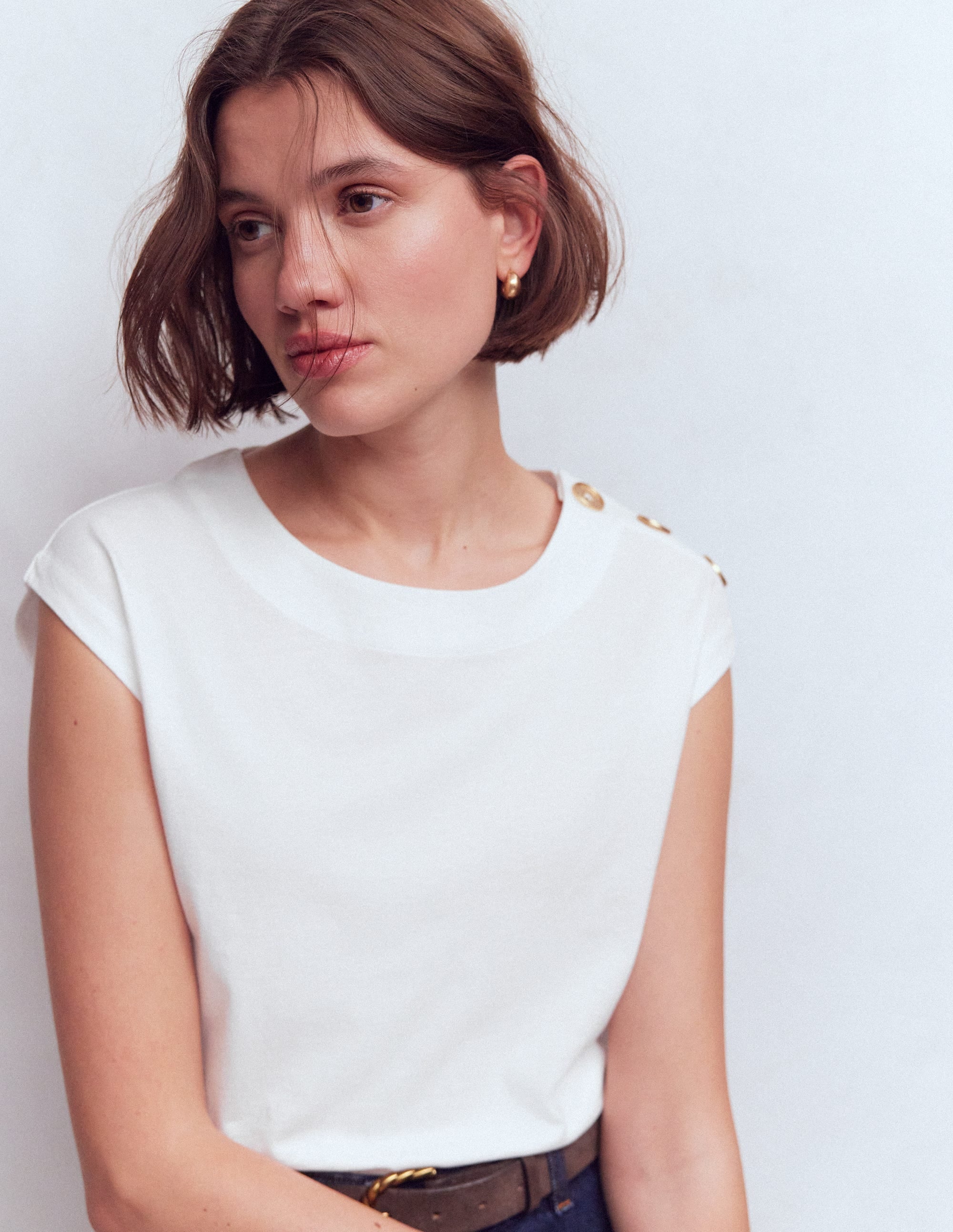 Button Detail T-Shirt-White