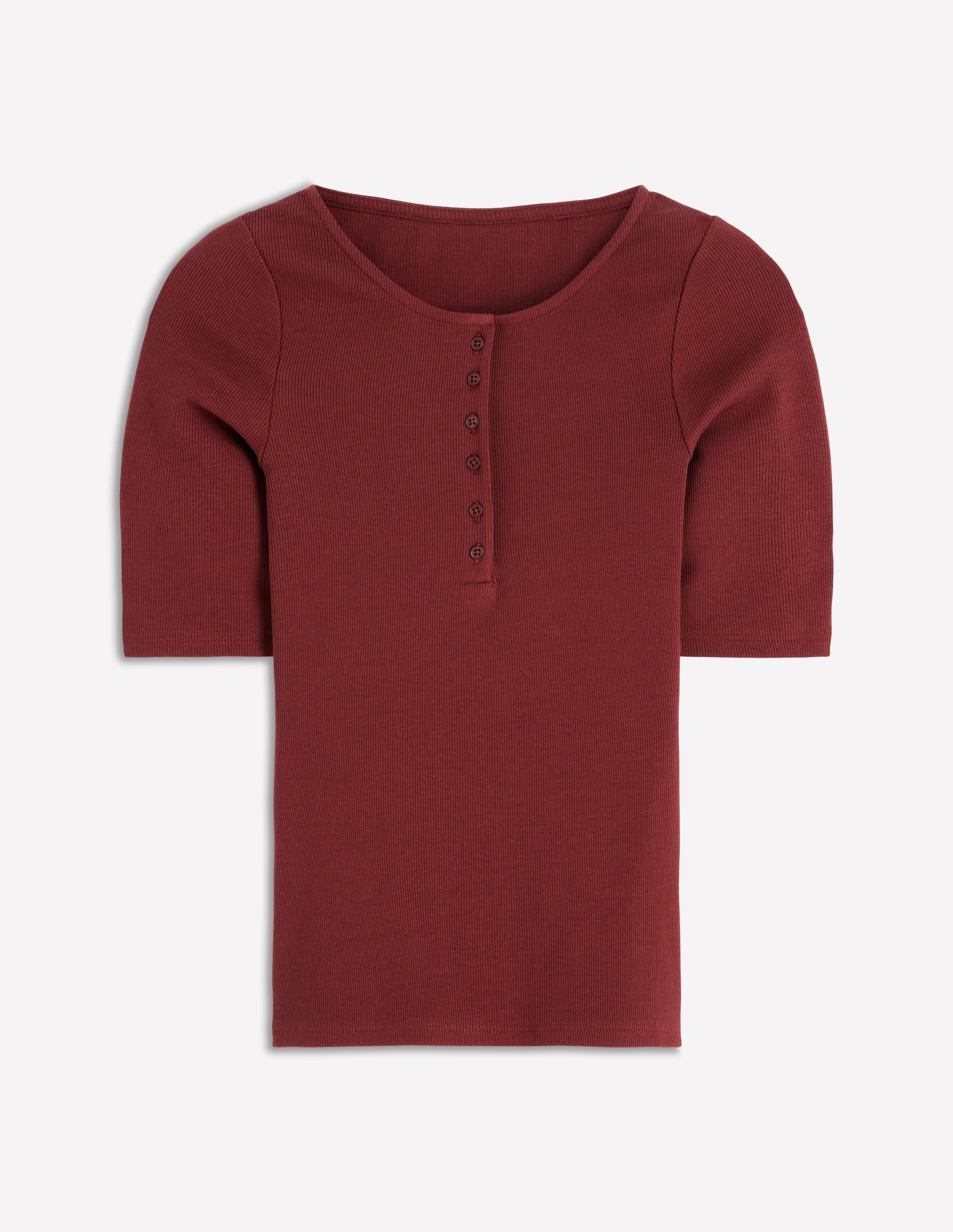 Short Sleeve Rib Henley-Roasted Brown