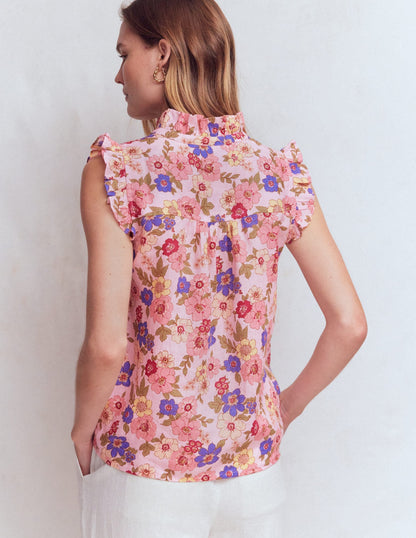 Isabel Sleeveless Linen Top-Blooming Pink, Blossomy Garden