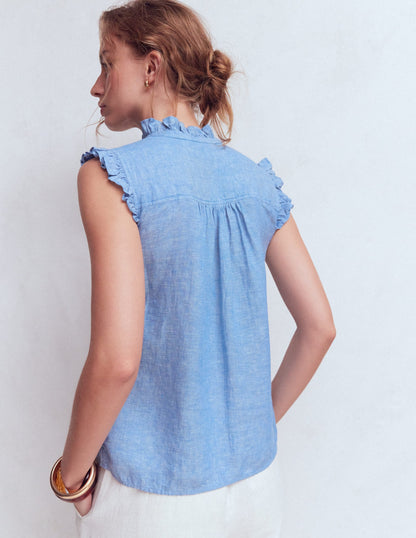 Isabel Sleeveless Linen Top-Chambray