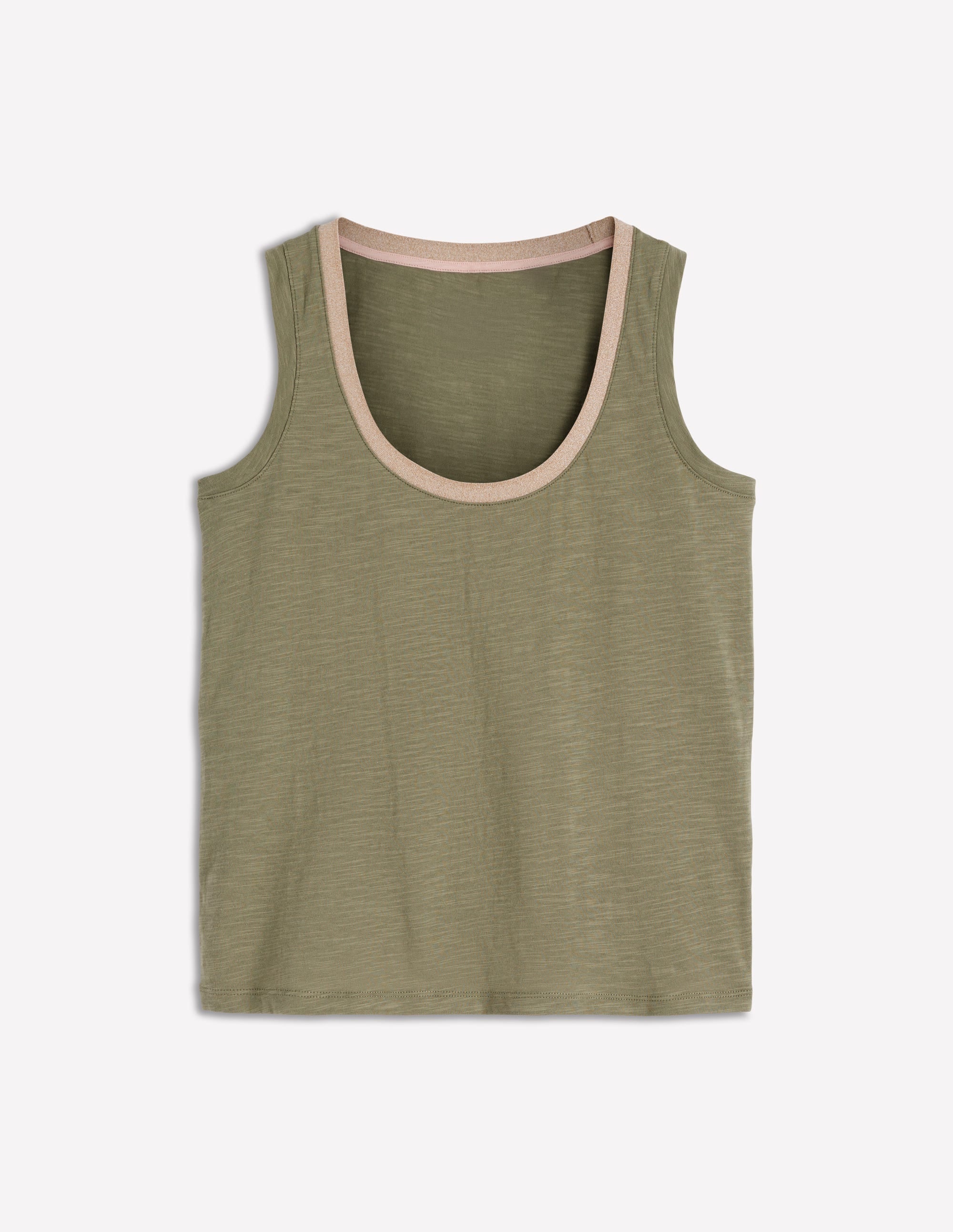 Metallic Trim Scoop Neck Vest-Larch Green