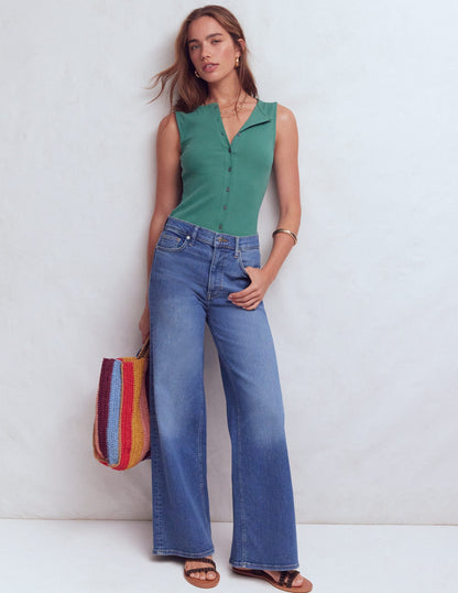 Evie Button Through Rib Vest-Deep Sea