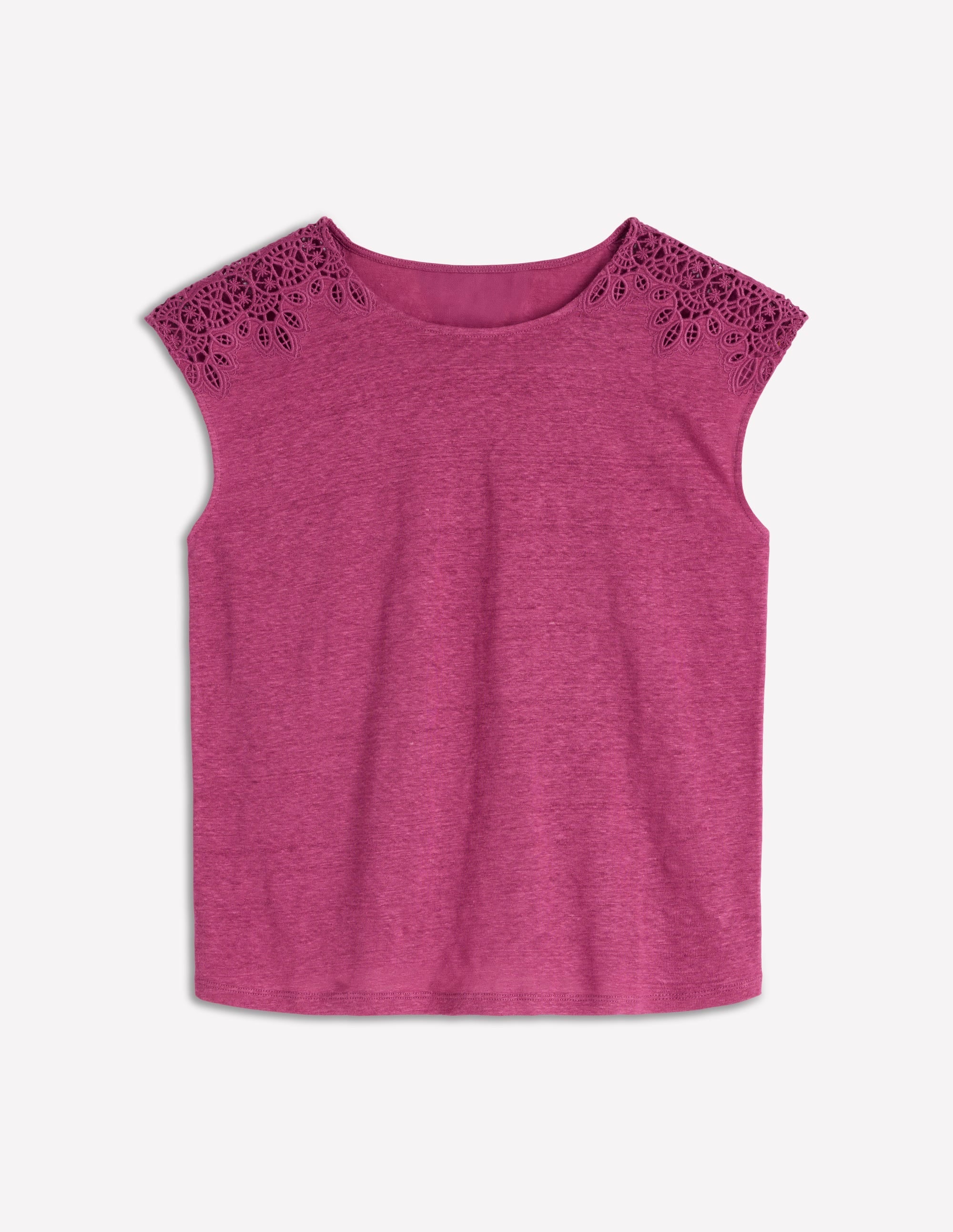 Tara Cutwork Linen Tee-Purple Damson