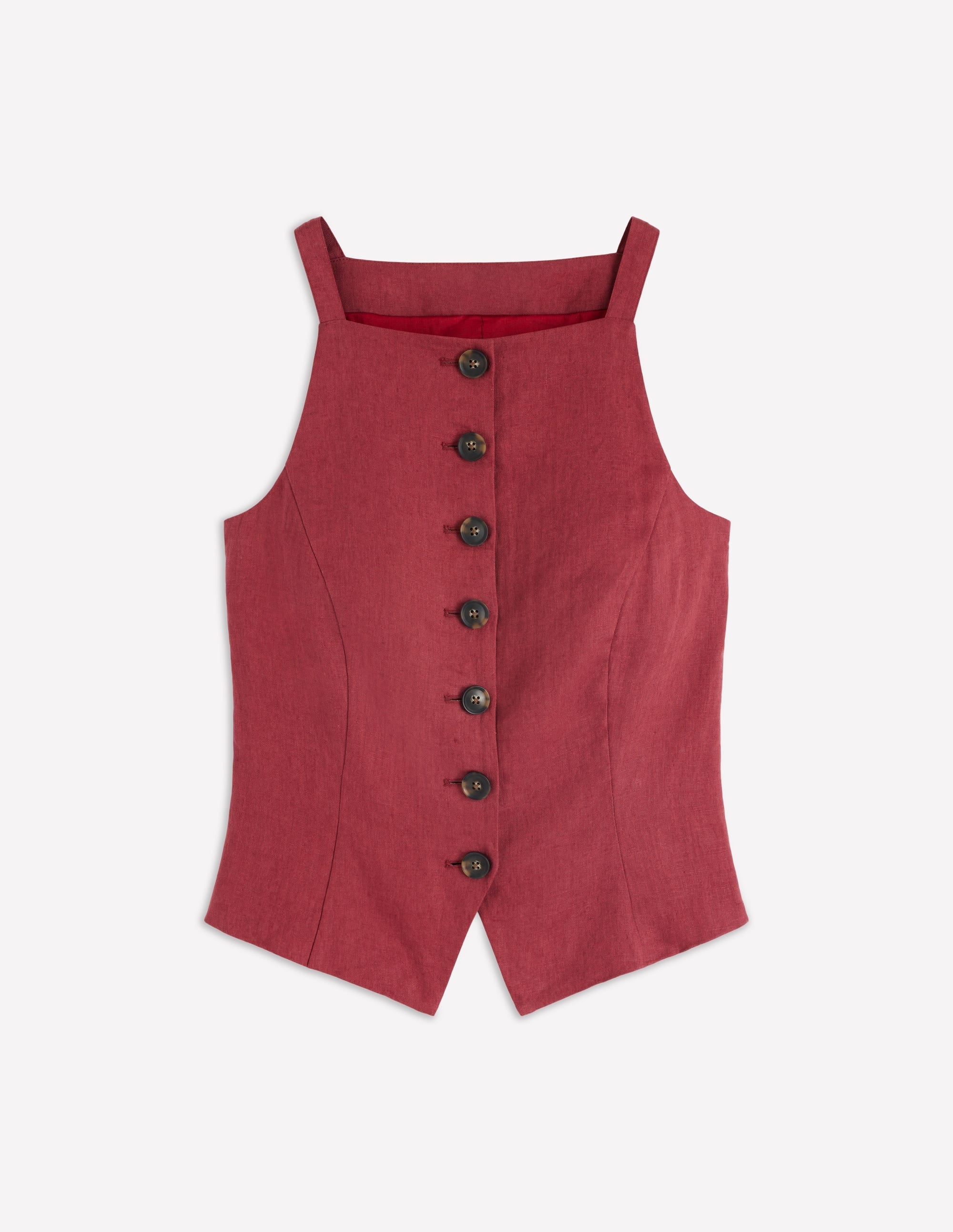 Square Neck Linen Waistcoat-Rich Chestnut