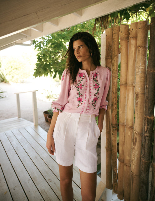 Camille Double Cloth Top-Spring Blossom Pink Embroidery