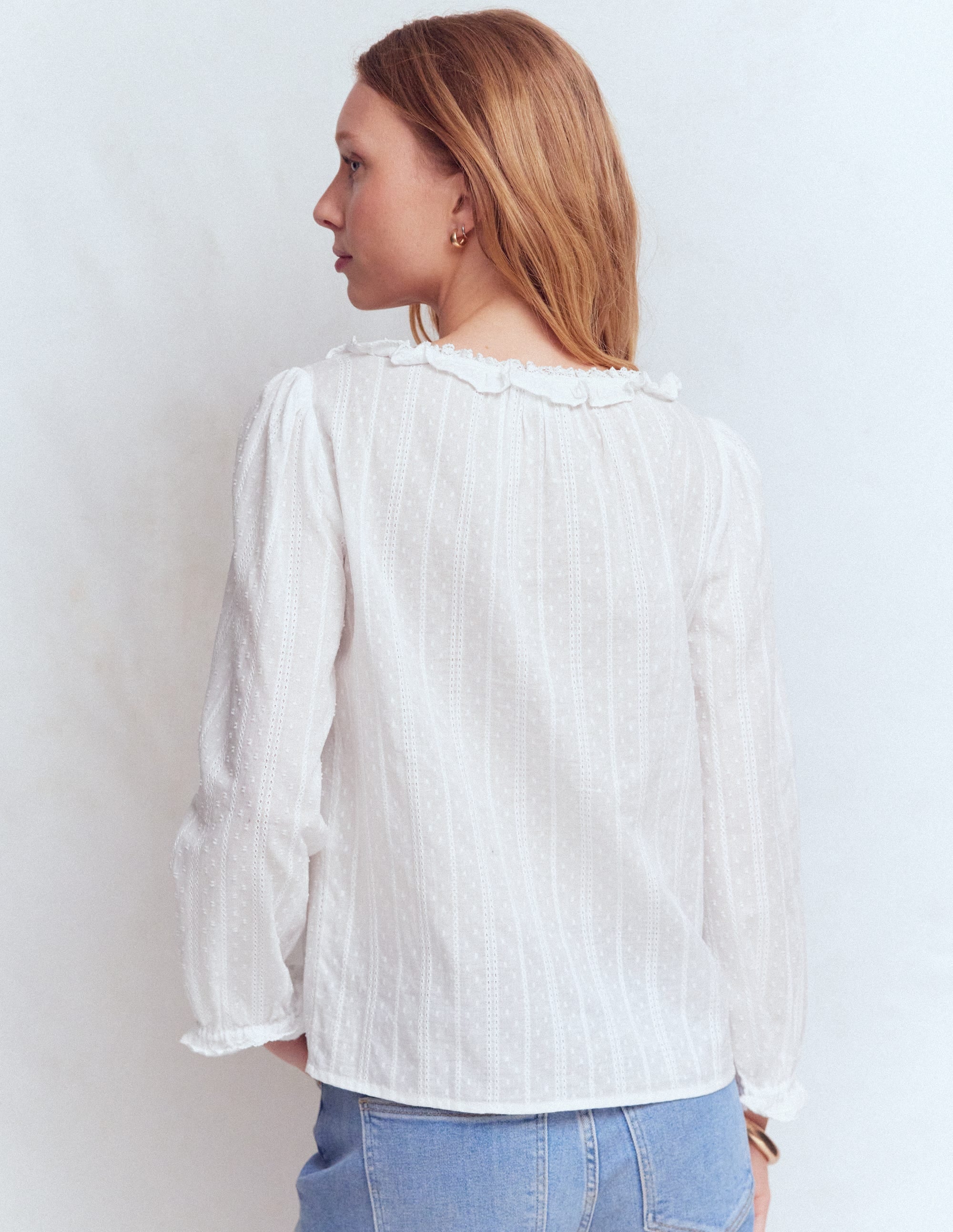 Scoop Neck Ruffle Top-White