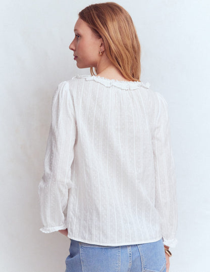 Scoop Neck Ruffle Top-White