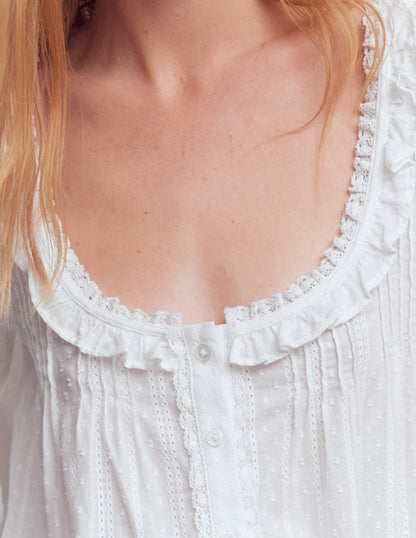 Scoop Neck Ruffle Top-White