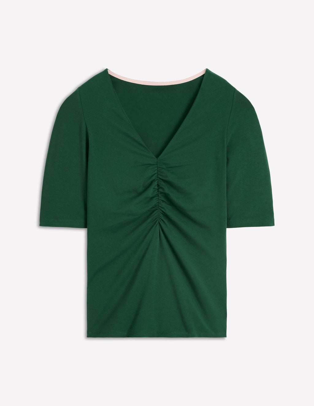 Tia Ruched V-neck Top-Hunter Green