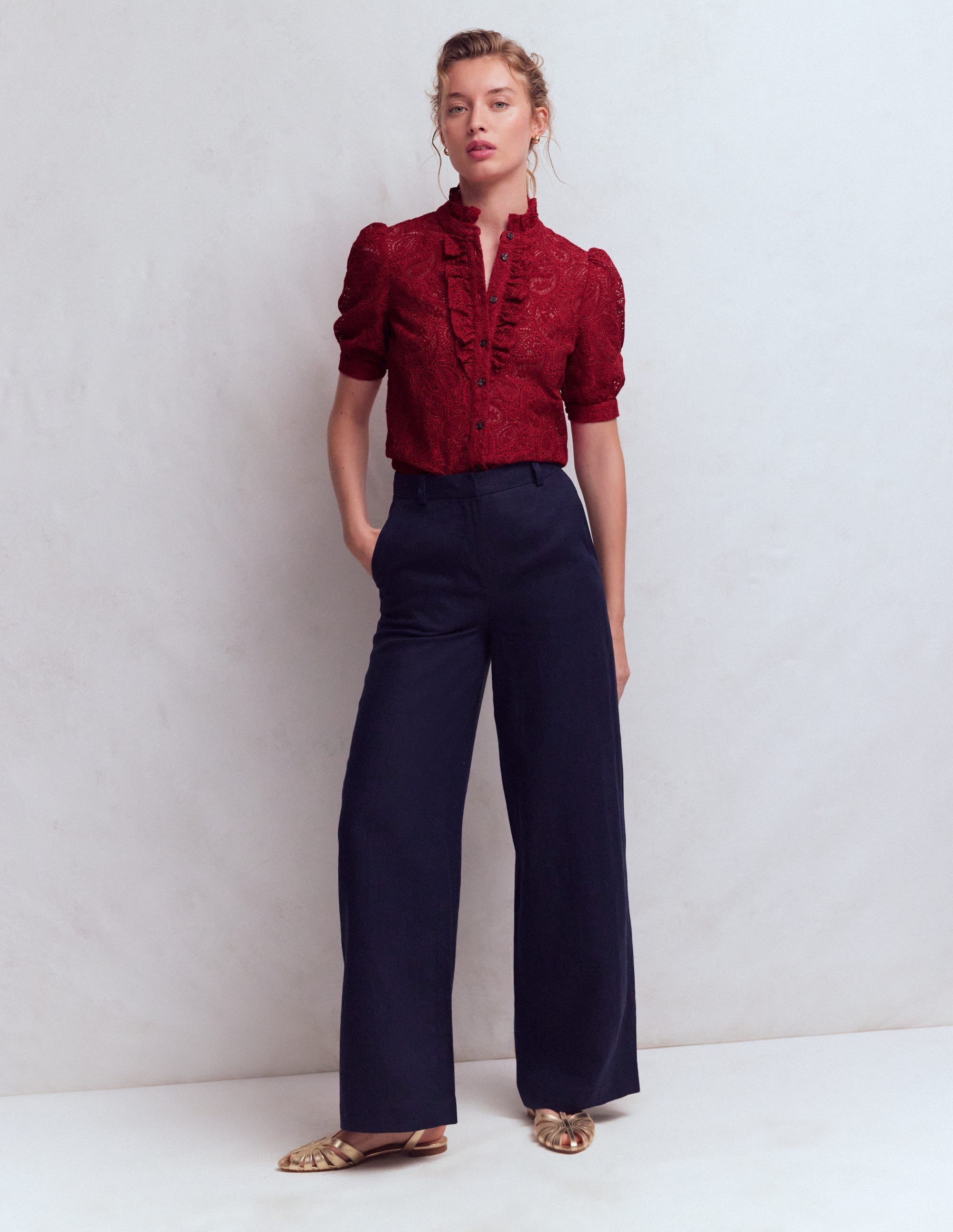 Sasha Short Sleeve Lace Top-Pomegranate
