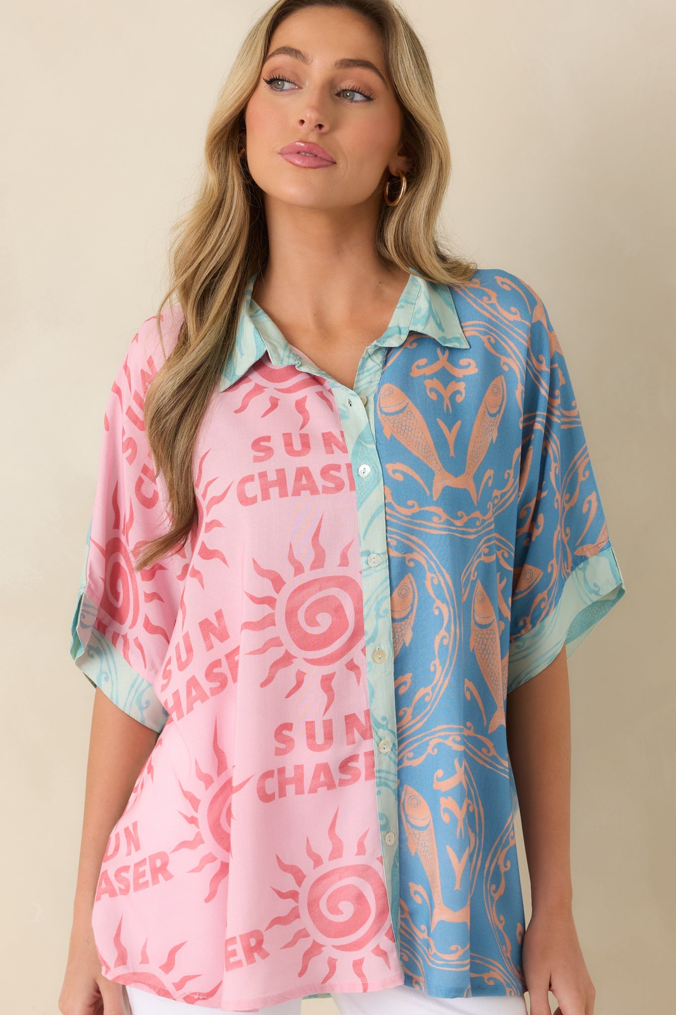 Sun Chaser Multi Colorblock Button-Up Top