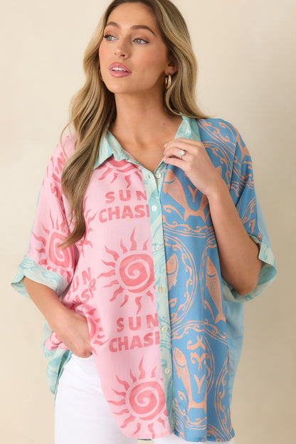 Sun Chaser Multi Colorblock Button-Up Top