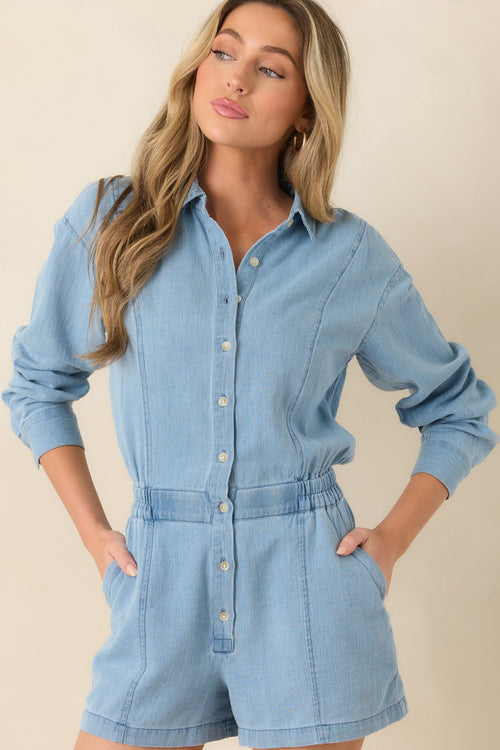 Z Supply Lake Blue Sully Cotton Twill Romper