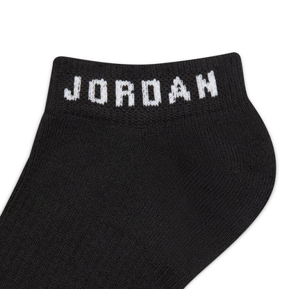 Black no-show sock close-up with JORDAN knit logo at top