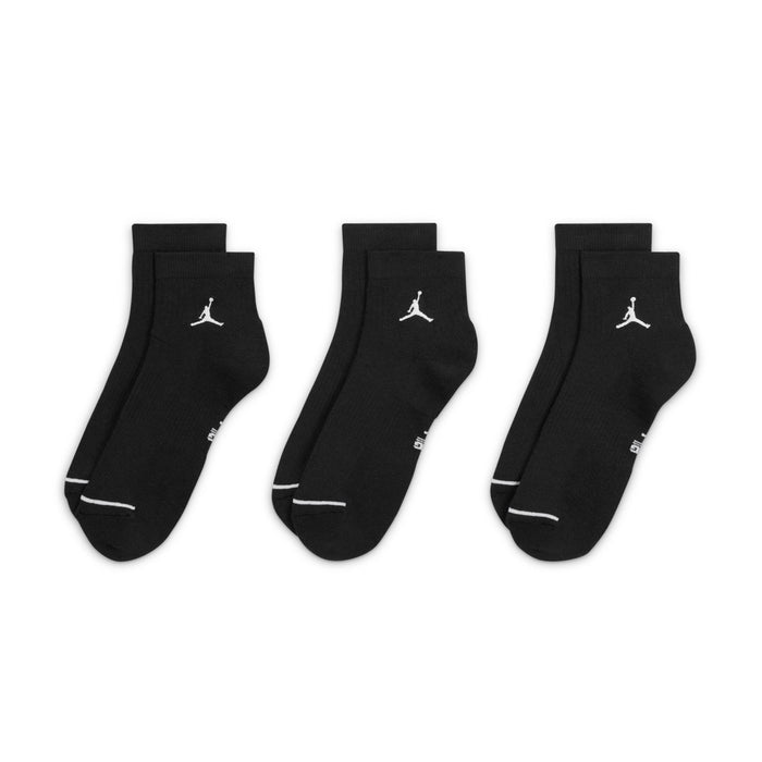 Set of 3 black quarter socks with white Jumpman logo on the ankle